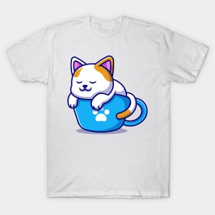 Sleeping Cat and Coffee Kawaii Orange - Cute T-Shirt